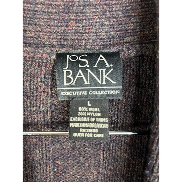 Jos A Bank Sweater Men's L Wool Blend Cardigan Ribbed Elbow Patch Shawl Collar - Picture 3 of 7